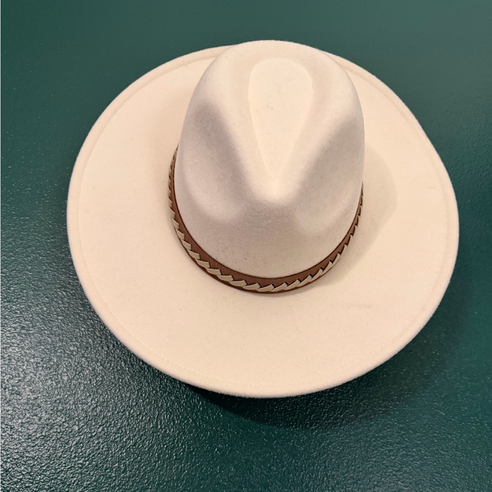 Cato Cream Felt Western Fedora with Brown Braided Band